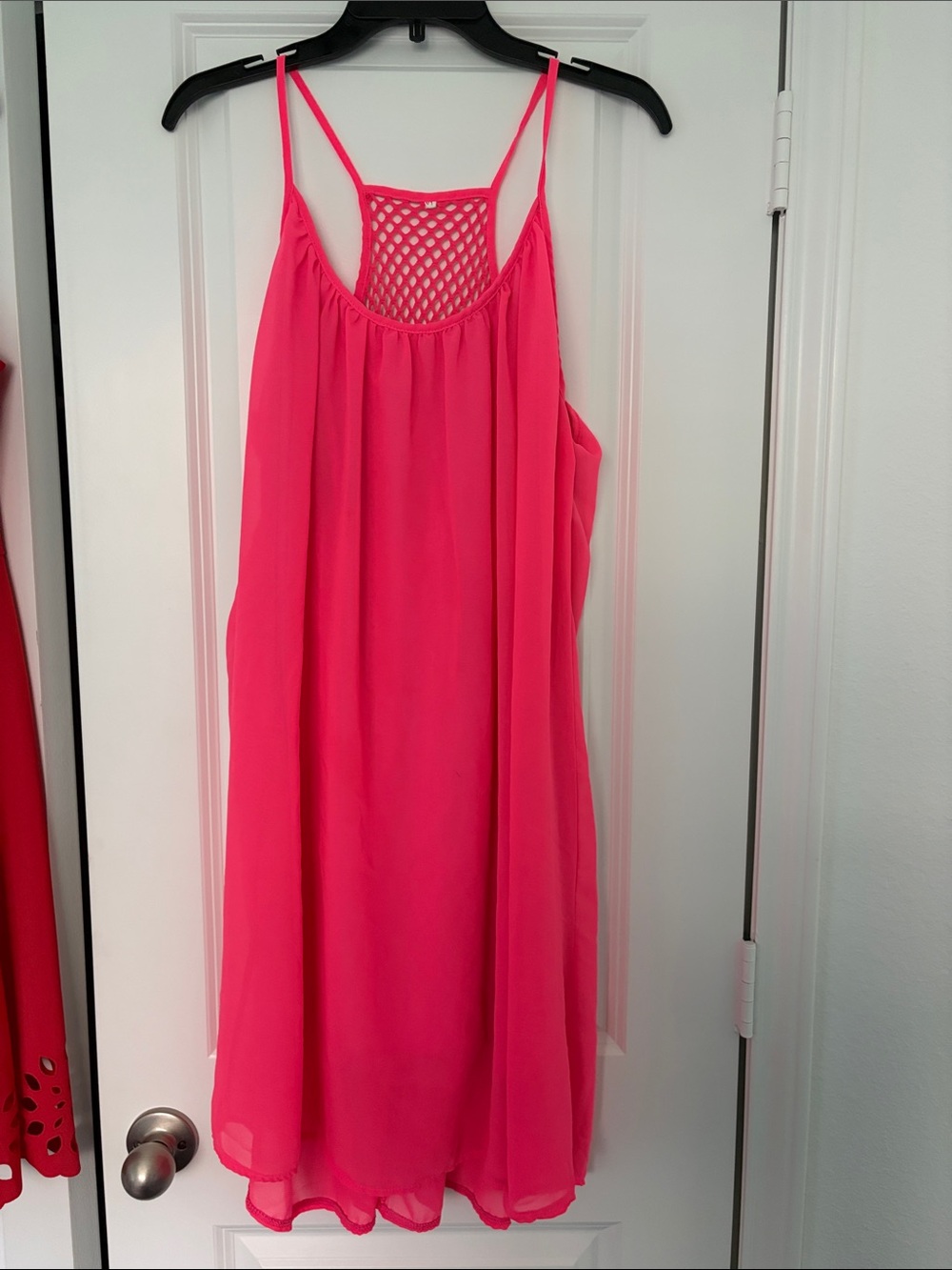 Pink Mesh-Back Spaghetti Strap Dress